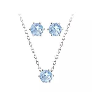 [미니아트] 순은 92.5 데일리 베이직 블루 큐빅 실버 목걸이 귀걸이 세트