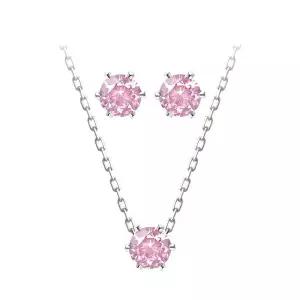 [미니아트] 순은 92.5 데일리 베이직 핑크 큐빅 실버 목걸이 귀걸이 세트