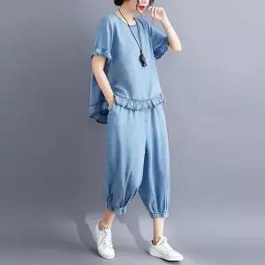 면 몸빼바지 프릴 투피스 여름옷 할머니 촌캉스 가오리소매 중년