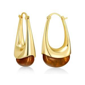 SNGIA 롱 오벌 청키 댕글 18K 골드 도금 후프와 유색 수지 보석 장식 귀걸이 (그린 브라운 블루 핑크 분홍색 흰색 화이트 크림) 볼드 드롭 핸드메이드 과장된 불규칙 트렌디 보헤미안 주얼리 선물 독특한 탱글링