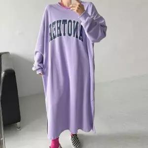 [다잇템] 여자 큰사이즈 실내복 양트임 필기체 보라색 롱원피스_24746083_588872