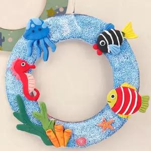 4인세트 바다풍경 원형 클레이 리스만들기 물고기 여름수업 유치원 초등 인터리어소품