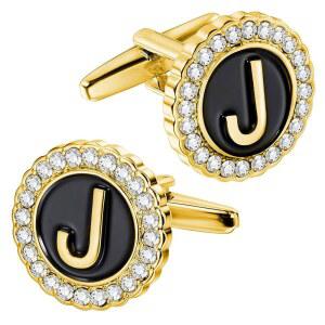 투명 크리스탈 남녀를 위한 HOUSON A-Z 이니셜 커프 링크, 프렌치 셔츠를 골드 실버 레이시드 레터 일반 및 비즈니스 착용을 선물