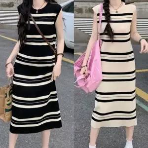 여성롱원피스 스트라이프 나시 원피스 편한 롱원피스 꾸안꾸룩 넓은어깨끈 체형커버 여름 캐주얼룩