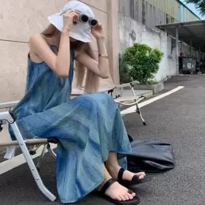 여름원피스 여성 여름 부드러운 비치룩 민소매 끈나시 롱원피스