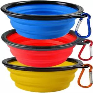 미스터 땅콩의 접이식 개 그릇 3가지 색상 세트 식기세척기 안전 BPA 무료 식품 등급 실리콘 휴대용