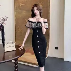 앤트맨 치마 망사 여성원피스 일자어깨 사이즈트 프릴 슬림 랩 OPH1