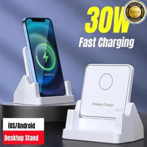 30W 무선 충전기 탈착식 데스크탑 수직 홀더 스탠드 (아이폰 16 15 14 13 12 삼성 S25 샤오미 고속 도크)