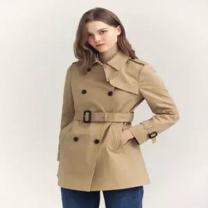 헤지스 여성 24FW [클리어런스]베이지 더블버튼 하프 트렌치 코트 HSCO4D8C2I2