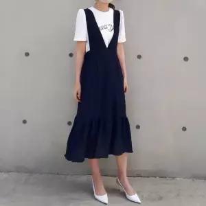 여름 인견 롱 원피스 뷔스티에 끈 플리츠 프릴 썸머 휴가 바캉스 정장 빅사이즈 멜빵 브이넥