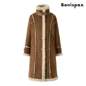 [롯데백화점]보니스팍스 양털 퍼 배색 무스탕 롱 코트 (XP1JH005L0)