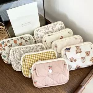 플라워 카드 지갑 누빔 데일리 지퍼 패브릭 카드 지갑 여성 파우치 꽃무늬 사이즈 귀여운 패턴 체리 체크