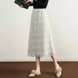 여성용 치마 롱 가을 아일릿 A라인 쉬폰 레이스 시폰 슬림핏 힙업 하이웨스트 admr3