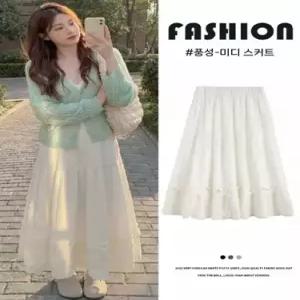 치마 여성용 롱 니트 동계 춘추 볼륨 하이웨스트 시폰 케이크 A라인 레이스 쉬폰 admr3