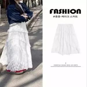 치마 롱 망사 빈티지 봄 여자 쉬폰 시폰 트윌 레이스 밴딩 허리 슬림핏 A라인 케이크 admr1