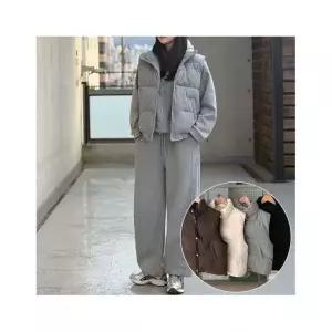 비비드글램 3P세트/ 구매가능 웰론 패딩 조끼+후드 집업+와이드 팬츠 셋업 4color 겨울 기모 트레이닝 세트