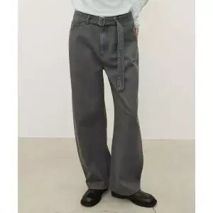 SUARE WOMEN 우먼벨티드 워싱 커브드 팬츠 블루 그레이 1701192