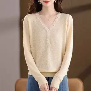 여친 롱 니트 가을 브이넥 비즈 초 얇은 카디건 루즈핏 상의 셔츠 스포M3