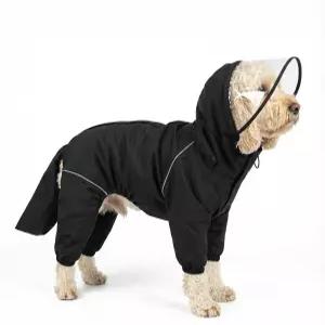 중형 대형견용 반려견 우비 재킷 코트 탈부착 가능한 후드와 꼬리가 있는 풀 레그 커버 방수 반사 스트립