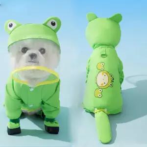 부츠가 달린 ETOSEM 개 비옷 소형 중형 대형견용 후드가 방수 목줄 고리가 비옷(청개구리 X-소형)