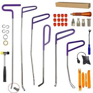 WEILUXU 34p 전문가용 자동차 덴트 수리 도구, 자동 차체 제거 로드 키트, 무페인트 로드, 경미한 덴트용 망간강 도어 및 우박 손상