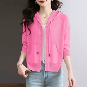 니트 캐주얼 얇은 야상 쿨링 후드 상의 긴팔 여자카디건 카디건 집업 봄여름 원템1
