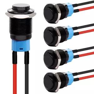Twideec/5PCS 12mm 래칭 푸시 버튼 스위치 켜기 미니 원형 방수 블랙 쉘 12V 24V 36V 110V 250V 2A 상승