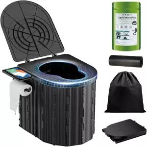 팝업 프라이버시 텐트와 액체 폐기물 젤이 있는 캠핑용 변기 대형 함께 휴대용 인체공학적 변기로 모든