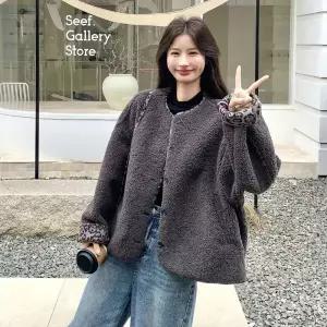 그레이 동계 도톰한 호피 숏 솜털 모피 여성패션 상의 코트 스웨이드 보온 DL4