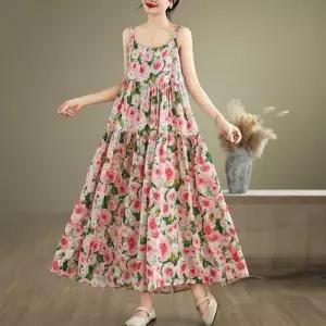 여친 원피스 롱 패턴 플라워 플로럴 셔링 민소매 A라인 휴양지룩 SPO마켓1