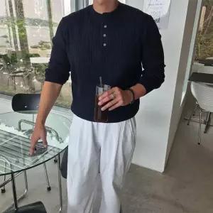 [맨즈해시태그]  남자헨리넥니트 꽈배기헨리넥니트