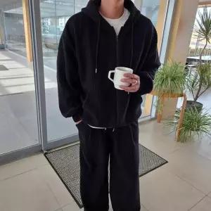 [맨즈해시태그]  기모 후드 와이드팬츠 골지 셋업