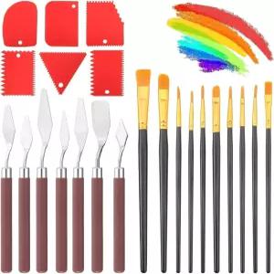 EEEKit 23 PCS 팔레트 나이프 세트 아크릴용 합성 브러시가 있는 스테인리스 스틸 주걱 유화 캔버스용 아트