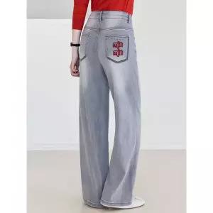 백포켓 포인트 레드 자수 그레이 워싱 데님 팬츠 1156905