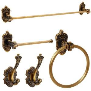존온 5피스 앤티크 황동 욕실 하드웨어 액세서리 세트 빈티지 수건걸이 화장지 홀더 수건 링 로브 후크 벽걸이 변기 주방용(클래식)