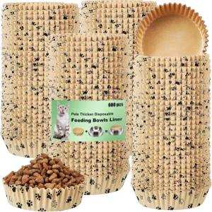 미쿠 600개 대형 반려동물 일회용 먹이그릇 라이너 벌크 고양이 작은 종이 접시 소형 습식 먹이 공급