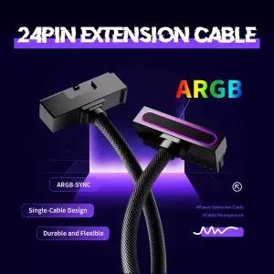 AIJS ATX 24PIN 연장 케이블 5V 3핀 ARGB PC 18AWG 90도 직각 디자인 M용 남성-여성 커넥터