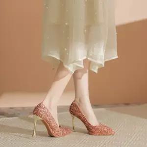 여친 샴페인 웨딩 MN 펌프스 스틸레토 여수화 프렌치 하이힐 단화 힐 가보시 스팽글 OOTD5