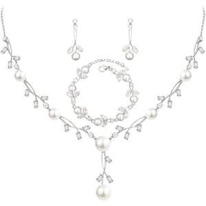럭셔리 큐빅 지르코니아 아우트리안 크리스탈 펄 플로럴 목걸이 댕글 귀걸이 결혼식 신부 주얼리 세트 생일 선물