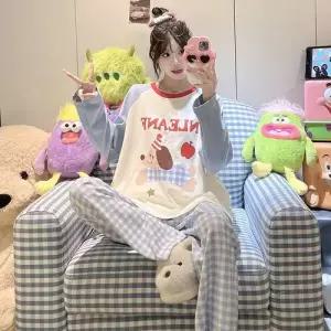 봄 가을 MN 커플 잠옷세트 캐릭터 강아지 잠옷 라운드 긴팔 편안한 전원풍 OOTD3