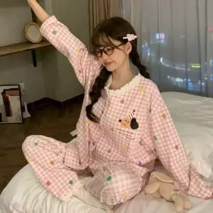 가을 봄 체크 긴바지 MN 강아지 긴팔 잠옷 세트 커플 잠옷세트 OOTD3