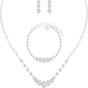 여성용 엑샤오 실버 주얼리 세트 크리스탈 초커 목걸이 귀걸이 링크 팔찌 신부 결혼식 신랑 무도회 의상