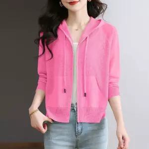 EAMT 니트 여성 캐주얼 후드집업 쿨링 카디건 봄여름 얇은 긴팔 야상 상의 YJ1