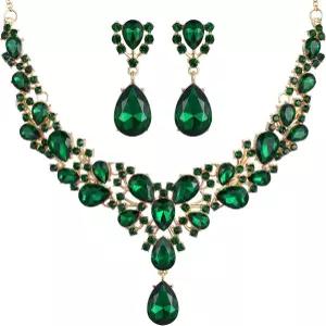 여성 목걸이 귀걸이 결혼식을 위한 히카러 신부 티어드롭 클러스터 크리스탈 주얼리 세트