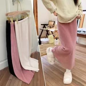 [의류] 데일리 여성 골지 롱스커트 신축성좋은 H라인 뒷트임