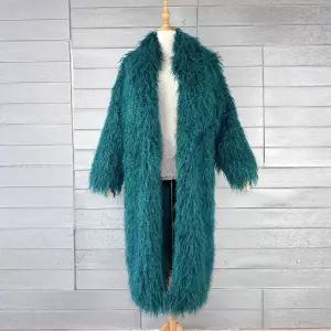 핑크 퍼코트 루즈핏 모던 키치 페이크퍼 롱 코트 빅 카라 포켓