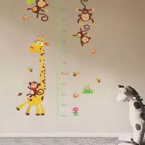 키재기 포스터 성장 기록 키재기 시트지 기린과 원숭이/벽장식/신장계/어린이/인테리어/유치원/벽걸이자