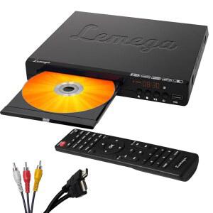 Lemega PlayHD DVD 플레이어 u2013 HDMI 출력 및 1080p 업스케일링, USB/CD 재생, RCA/AUX 포트, TV 스마트 TV용 컴팩트 디자인, 케이블 포함