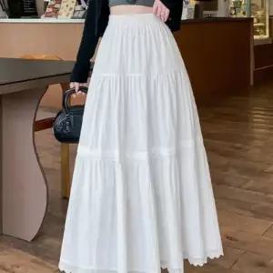 [디작소]여성 레이스 플레어 화이트 롱스커트 (42217006)