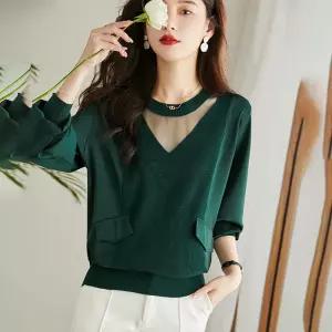 여성니트 봄가을 블라우스 레이스 아이스 시스루 가짜투피스 니트 상의 심쿵해외구매